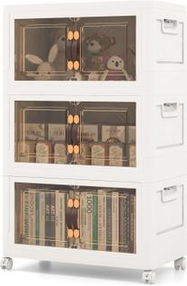 Boîte Rangement Plastique 125l, 3 Caisses De Rangement Pliables Avec 4 Roulettes,  Cuisine (125l)