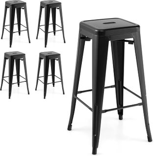 Tabouret De Bar Empilable Lot De 4,aucun Assemblage, Charge 150kg, Pour Salle à Manger(noir)