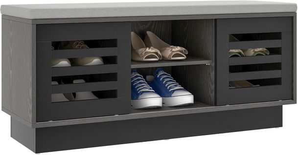 Meuble à Chaussure En Bois, Banc à Chaussures Avec Siège Rembourré, 99,5 X 34,5 X 46 Cm (gris)
