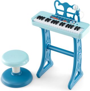 2 En 1 Piano Numérique à 37 Touches Enfants Avec Tabouret Et Microphone Réglable(bleu)