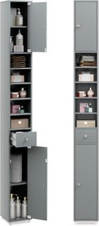Meuble De Rangement Salle De Bain, Meuble Colonne Avec 2 Placards à Porte,20 X 20 X 180 Cm, Gris