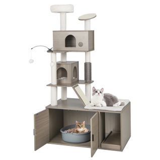 Arbre à Chat 2 En 1 Avec Toilettes, Tour à Chat Avec Maison De Toilettes Et Griffoir(173 Cm)