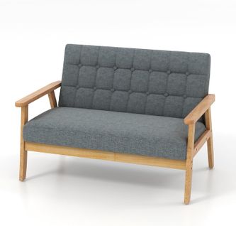 Canapé 2 Places, Fauteuil De Salon Avec Cadre En Bois D’hévéa Et Tissu En Lin Respirant,114x72x77 Cm