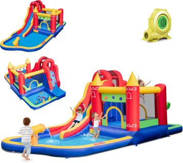 9 En 1 Château Gonflable Avec Toboggan Et Souffleur 680w Et Mur D’escalade,624 X 270 X 235 Cm