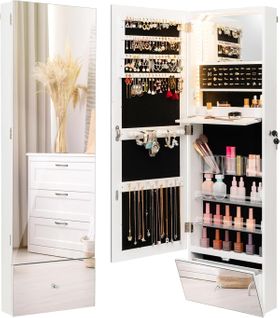 Armoire à Bijoux Murale 120 Cm, Lumières LED, Miroir Sans Cadre Pleine Longueur,verrouillable,blanc