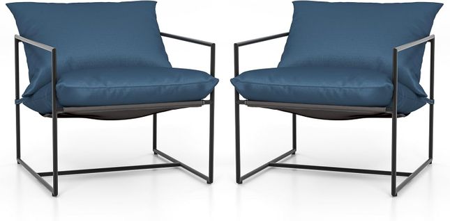 Lot De 2 Fauteuils De Salon, Fauteuil D’appoint Avec Cadre En Métal ,charge 150 Kg(bleu Marine)