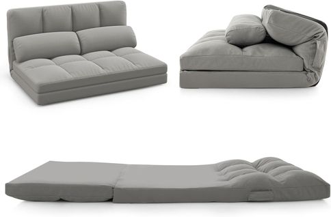 Canapé-lit Paresseux Pliable, Canapé Convertible Avec Dossier Réglable à 6 Positions(gris Clair)