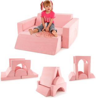Canapé Enfants 8 Pièces Avec Combinaisons Multiples, Fauteuil Enfant Convertible (rose)