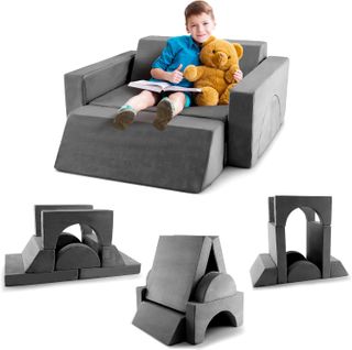 Canapé Enfants 8 Pièces Avec Combinaisons Multiples, Fauteuil Enfant Convertible (gris)