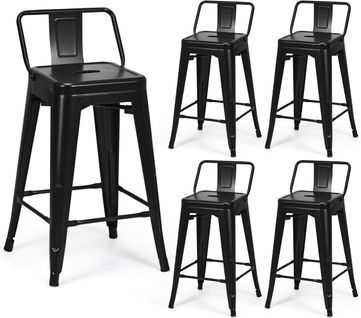 Lot 4 Tabourets De Bar Métal, Chaise Industrielle Empilable Hauteur D'assise 60 Cm, Cuisine, Café