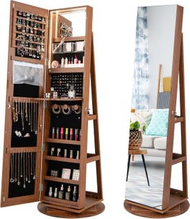 Armoire à Bijoux Pivotante à 360°, Rangement Bijoux Design 3 En 1 , Organisateur De Bijoux, Brun