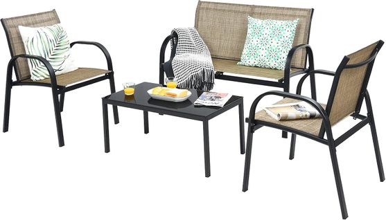 Ensemble Salon De Jardin 4 Pièces En Métal, 2 Fauteuils, Ensemble De Meubles (marron)