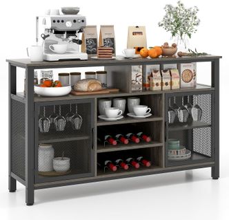 Buffet Cuisine, Buffet Bas 140 Cm Avec 8 Porte-bouteilles, Entrée, 140 X 40 X 82,5 Cm (gris)