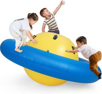 Balle Gonflable Enfants Ø233cm Avec 6 Poignées, Château Gonfable En Pvc, Charge 113kg (jaune+bleu)