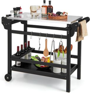 Chariot De Barbecue D'extérieur à Double Étagères, Acier Inoxydable Crochets, 105 X 54 X 85 Cm