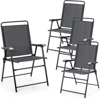 Lot De 4 Chaises De Jardin Pliantes, Chaises D'extérieur Avec Cadre, Charge 150 Kg(gris)