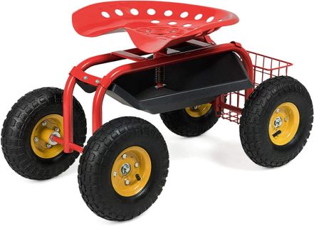 Siège De Jardin Roulant Avec Hauteur Réglable, Pivotant à 360° Plateau Panier (rouge)
