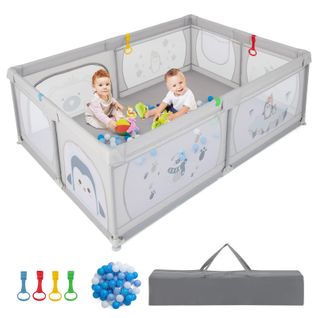 Grand Parc Pour Bébé Avec 50 Balles Océaniques, Clôture, 206 X 147 X 68,5 Cm(pingouin)