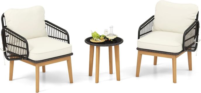 Ensemble De Meubles 3 Pièces De Patio En Rotin Charge 180kg, Salon De Jardin 2 Fauteuils Table Basse
