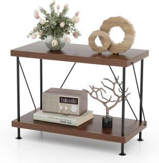 Bibliothèque Étagère à 2 Niveaux, Étagère De Rangement Style Industriel,29,5 X 60 X 45 Cm, Noyer