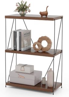 Bibliothèque Étagère à 3 Niveaux, Étagère De Rangement Style Industriel, 29,5 X 61 X 85,5 Cm, Noyer