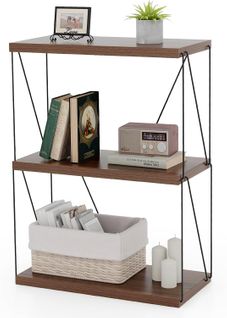 Bibliothèque Étagère à 3 Niveaux, Étagère De Rangement Style Industriel, 29,5 X 61 X 82 Cm, Noyer