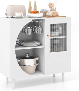 Buffet Cuisine Avec 2 Rangées De Porte-verre, Buffet Salon Blanc, 80 X 30 X 80 Cm