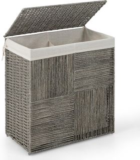 Panier à Linge Avec Couvercle, 2 Compartiment, Corbeille à Linge Tressé, 110 L, Bac à Linge