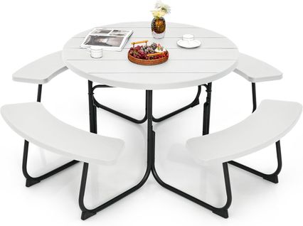 Ensemble Table De Pique-nique Avec 4 Bancs Intégrés, Ensemble De Jardin Table 135kg,190x76cm(blanc)