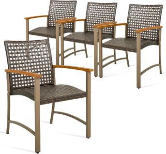 Lot De 4 Chaises De Jardin Empliables En Rotin, Fauteuil D'extérieur Avec Accoudoir, Charge 180 Kg