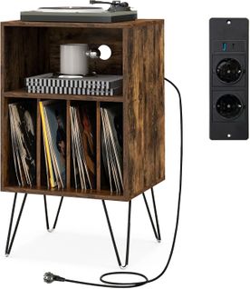 Meuble Tourne-disque Vinyle Avec Prise, Support Tourne-disque,pieds En Métal(marron Rustique)