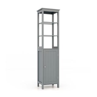 Colonne De Salle De Bain, Armoire Haute, Meuble De Rangement Avec Grand Placard, 32x40x161,5cm, Gris