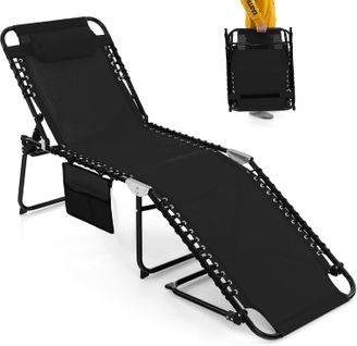 Chaise Longue Pliante Inclinable Avec Appuie-tête, 4 Positions, Acier Antirouille (noir)