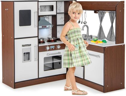 Cuisine Enfant En Bois Avec Lumière Et Son Et 18 Accessoires, Jeu De Cuisine, Pour 3 Ans+