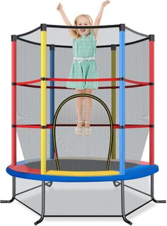 Trampoline Extérieur Enfants Ø165 Cm Avec Filet De Sécurité, Charge Max 135kg (coloré)