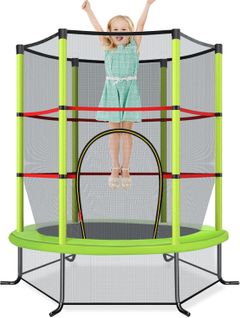 Trampoline Extérieur Enfants Ø165 Cm Avec Filet De Sécurité, Charge Max 135kg (vert)
