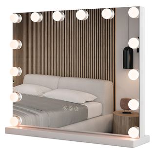 Miroir Maquillage Lumineux 50 X 43 Cm, Miroir LED 14 Lumières, Contrôle Tactile, Loupe X 5, Blanc