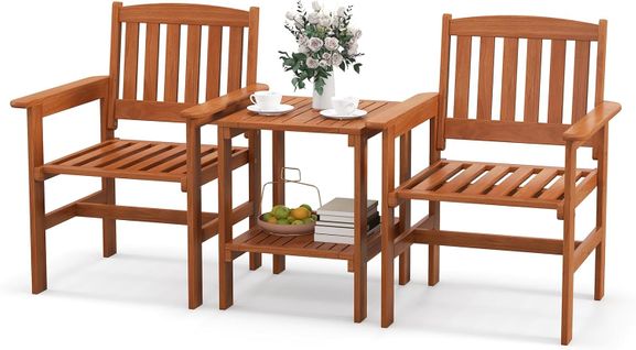 Ensemble De Meubles De Patio 2 Places En Bois, Salon De Jardin Avec 2 Chaises (séparé)