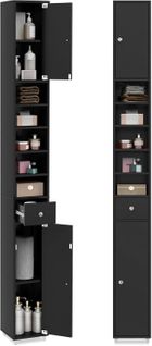 Meuble De Rangement Salle De Bain, Meuble Colonne Avec 2 Placards à Porte, 20 X 20 X 180 Cm (noir)