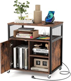 Caisson Bureau Avec Station De Charge, Petit Meuble De Rangement à Roulette (marron Rustique)