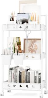 Chariot De Rangement à Roulettes En Plastique à 3 Niveaux, Salle De Bain, Cuisine, Blanc