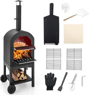 Four à Pizza Extérieur Avec Thermomètre Intégré, Grill à Pizza Mobile Avec Poignée, Noir