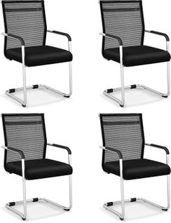 Lot De 4 Chaises De Salles De Réunion Empilables, Chaises Visiteur Ergonomique, Noir