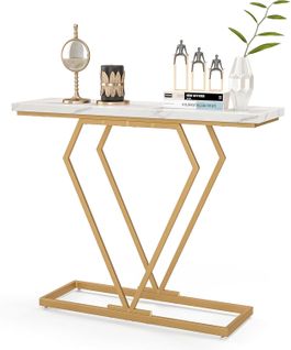 Console Entree Or, Console Meuble Marbre, Design Géométrique Moderne, Cadre En Métal Doré