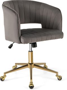 Fauteuil De Bureau En Velours Avec 5 Roues Universelles, Chaise De Bureau Inclinable, Gris