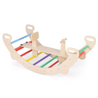 4 En 1 Chaise à Bascule En Bois Enfant Avec Siège Amovible, Arche D'escalade Montessori Charge 50kg