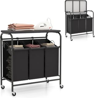 Panier à Linge 3 Compartiments, Corbeille à Linge à Roulettes 33l, 3 Bac à Linge Sale