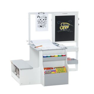 2 En 1 Bureau Enfants En Bois Avec Banc Et Etagères, Tableau Enfant, Charge 50kg (gris+blanc)