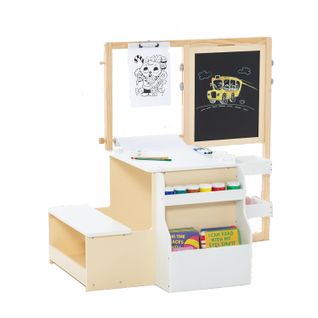 2 En 1 Bureau Enfants En Bois Avec Banc Et Etagères, Tableau Enfant, Charge 50kg (blanc)