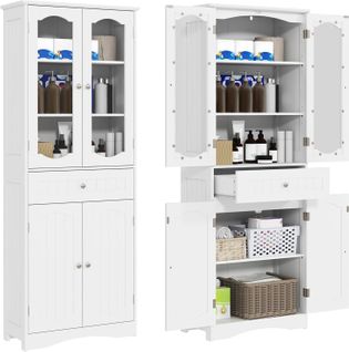 Armoire De Rangement De 160 Cm De Haut, 2 Portes En Verre Transparent, 2 Etagères Réglables